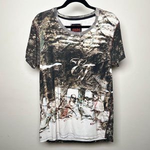 Elvis + Jesus Last Supper Black and White Graphic Art T-Shirt Size M